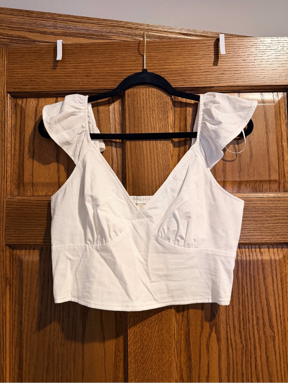 White Ruffle Strap Cropped V-Neck Top